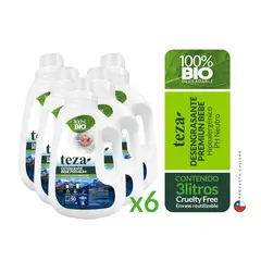 TEZA - 6 Detergentes Bebé con Suavizante 100% Bio 3 Litros