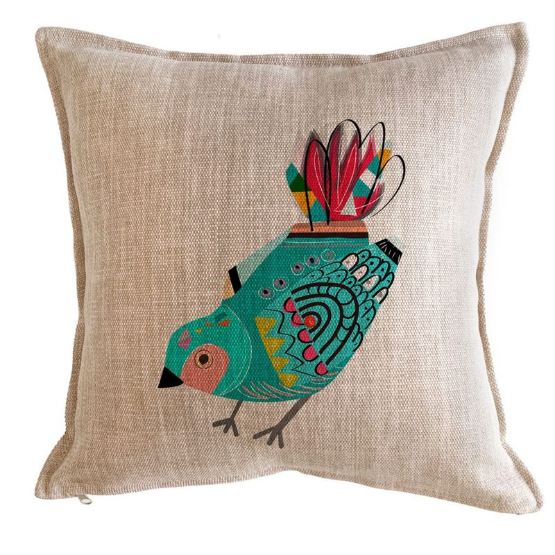 TUYO PRINT - Cojín Pájaros Colores Turquesa  - 45X45