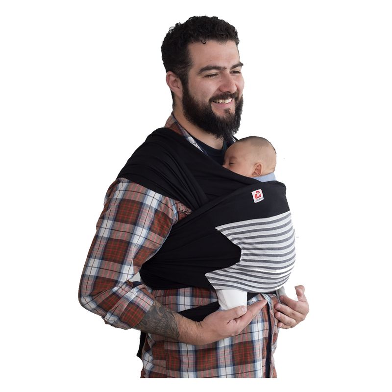 CANGUAMOR - Fular Portabebé Negro Con Bolsillo Rayas