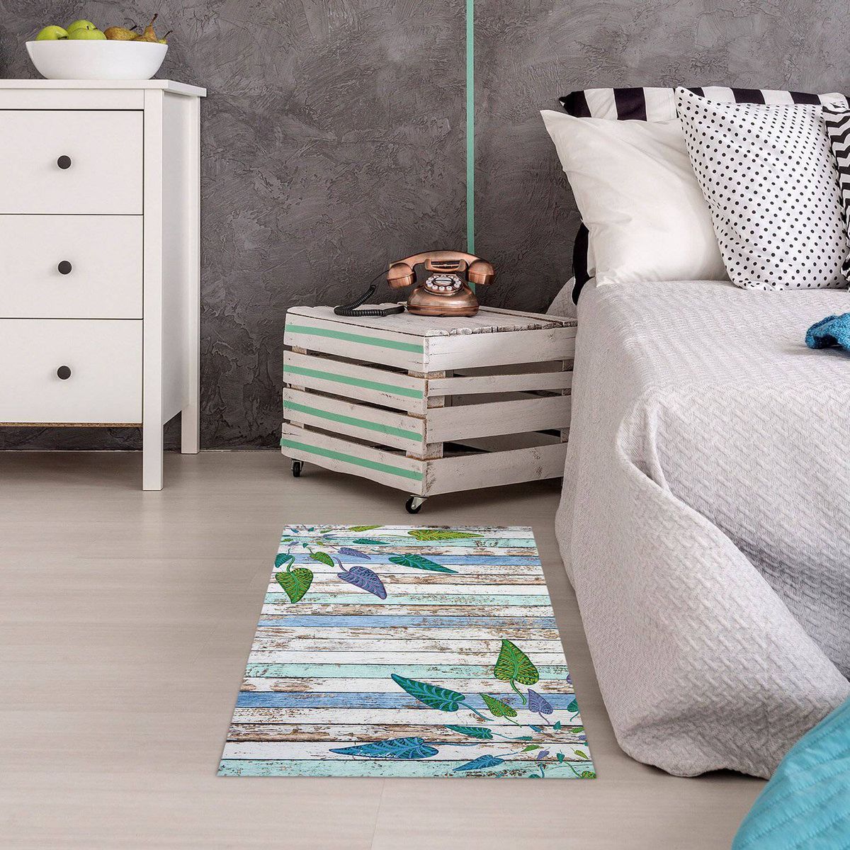 ISA SOLER - Alfombra vinilica 70 x 140 madera hojas