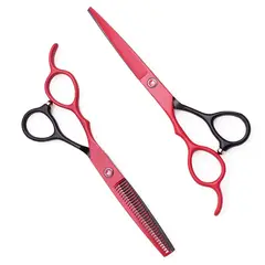 GENERICO - Set tijeras profesionales de peluquería para zurdos color negro-rojo