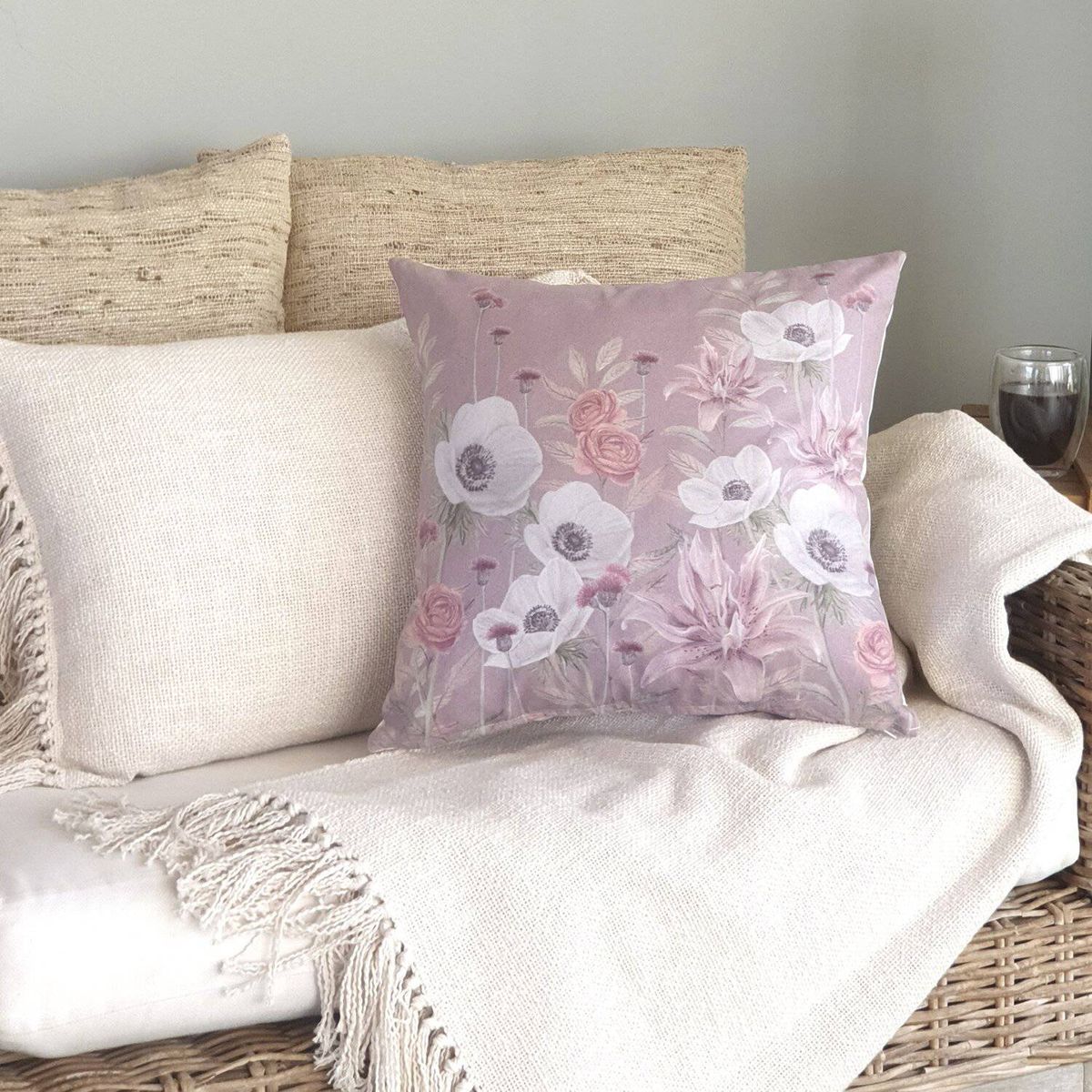 CASA ALVARINHO - Funda Cojín Gamuza Anemone Blanca 45x45