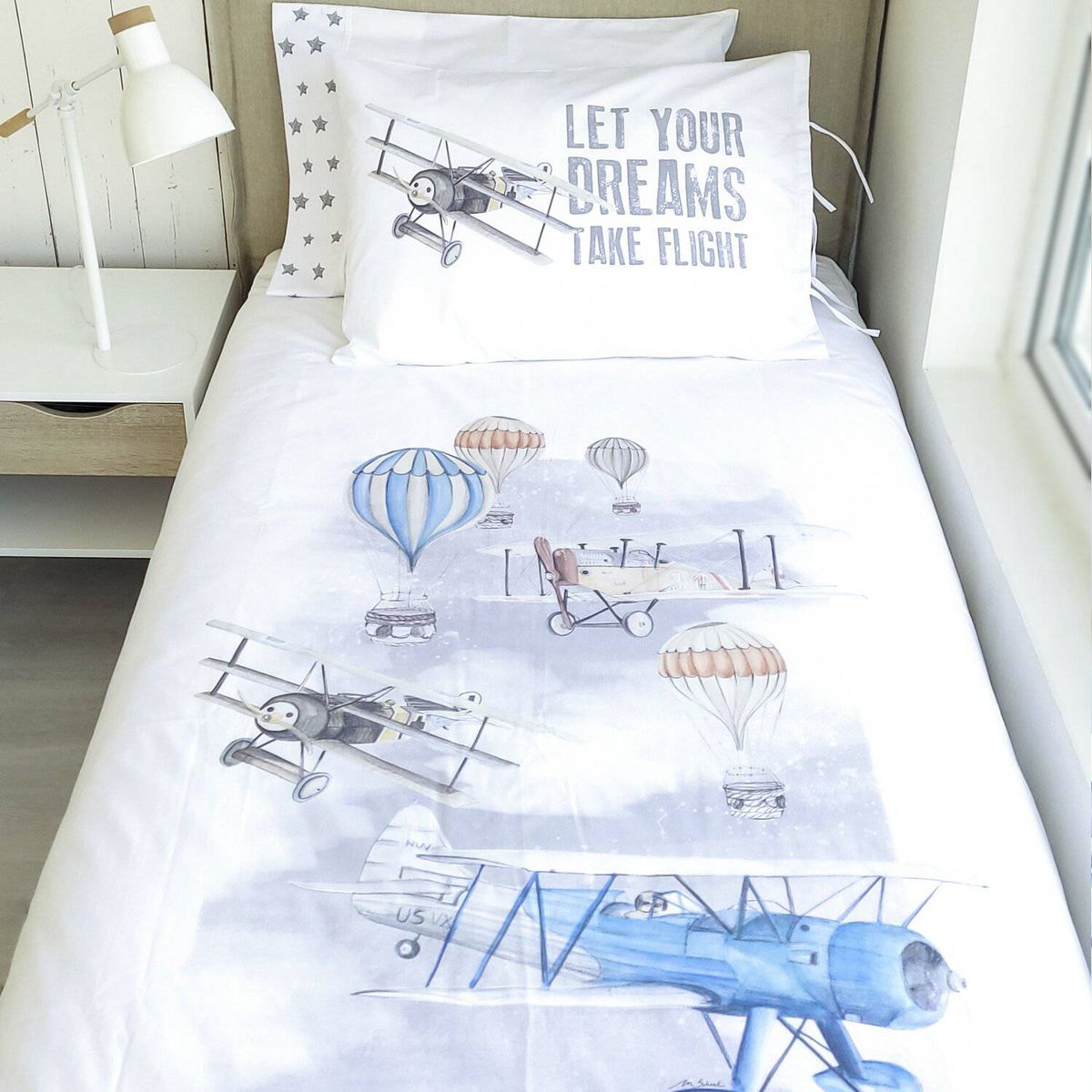 CASA ALVARINHO - Cubreplumón Estampado Aviones y Globos 1 Plaza