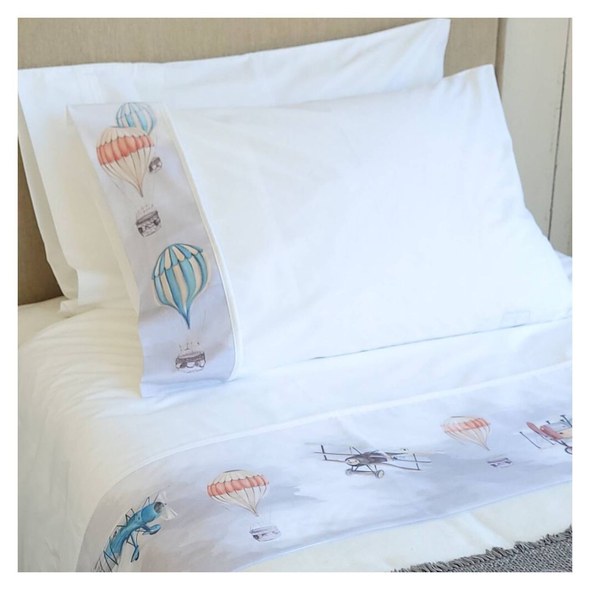 CASA ALVARINHO - Juego de Sábanas 15 Plazas Aviones y Globos