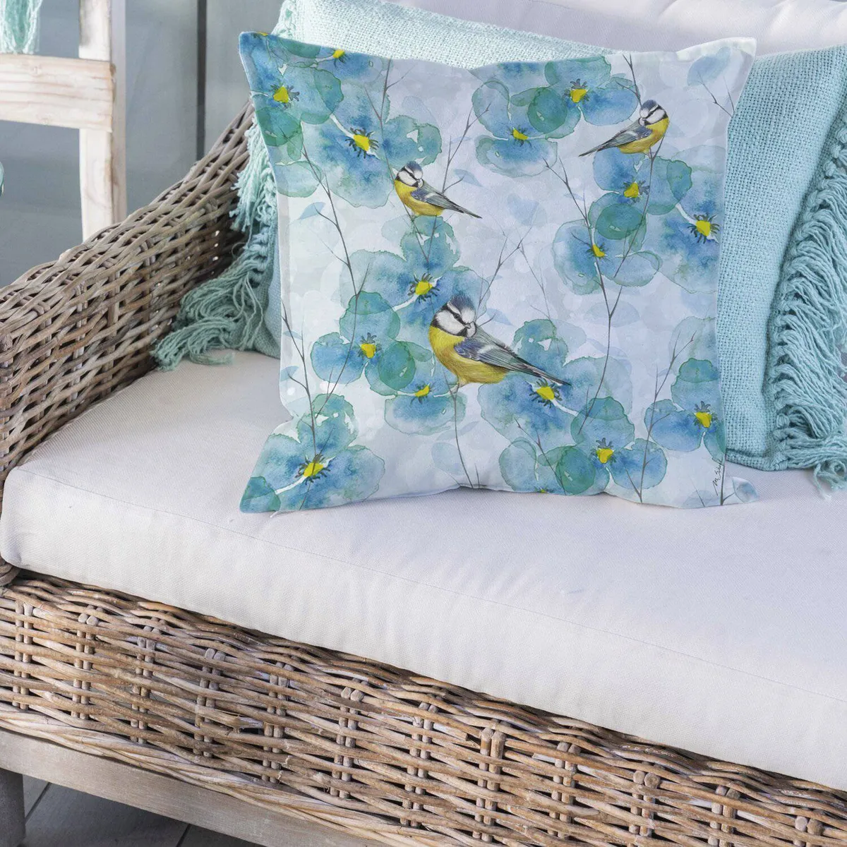 CASA ALVARINHO - Funda Cojín Mix Turquesa Bluetit 45X45