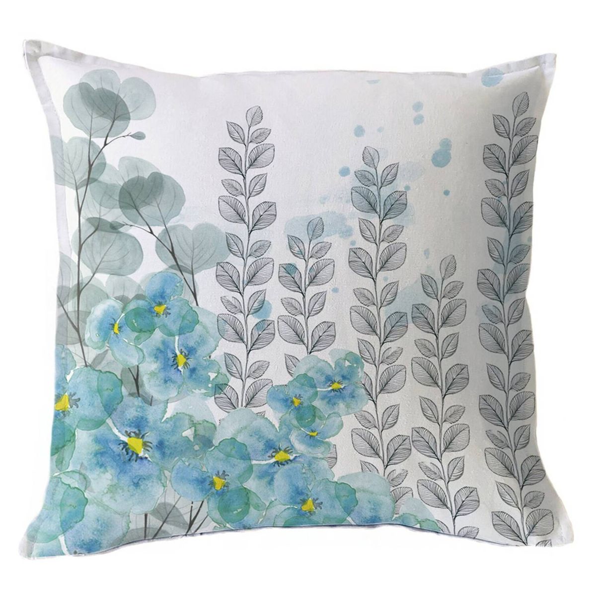 CASA ALVARINHO - Funda Cojín Pensamientos Eucaliptos Y Hojitas 45