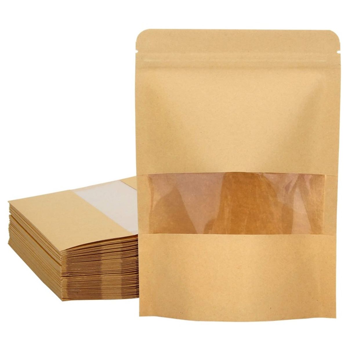 GENERICO - 50 Bolsas papel Kraft 12x20x4 cm con ventana cierre hermético