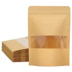 GENERICO - 50 Bolsas papel Kraft 12x20x4 cm con ventana cierre hermético