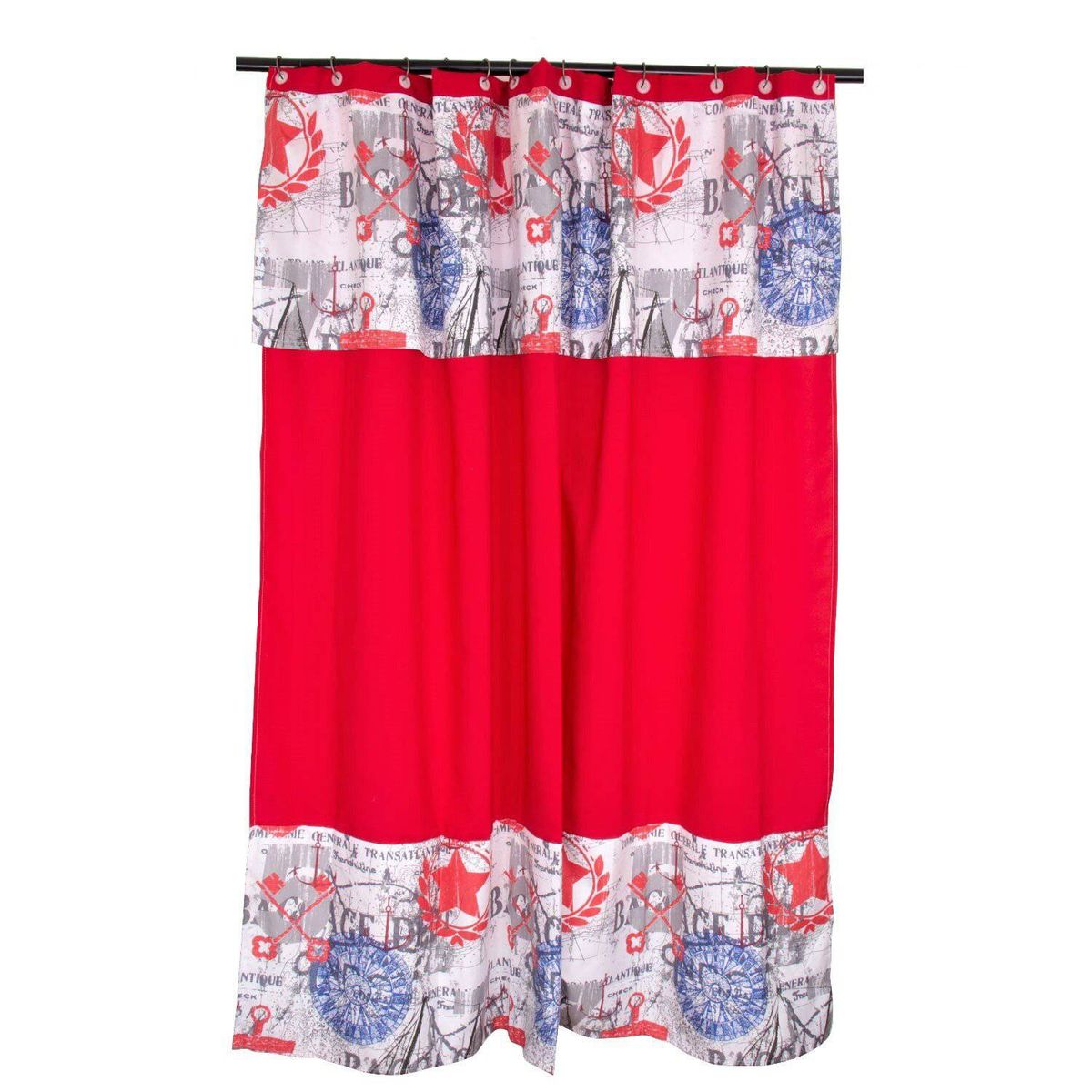 MASEL - Set Cortina  Baño Microfibra Marine Rojo 180 X 180