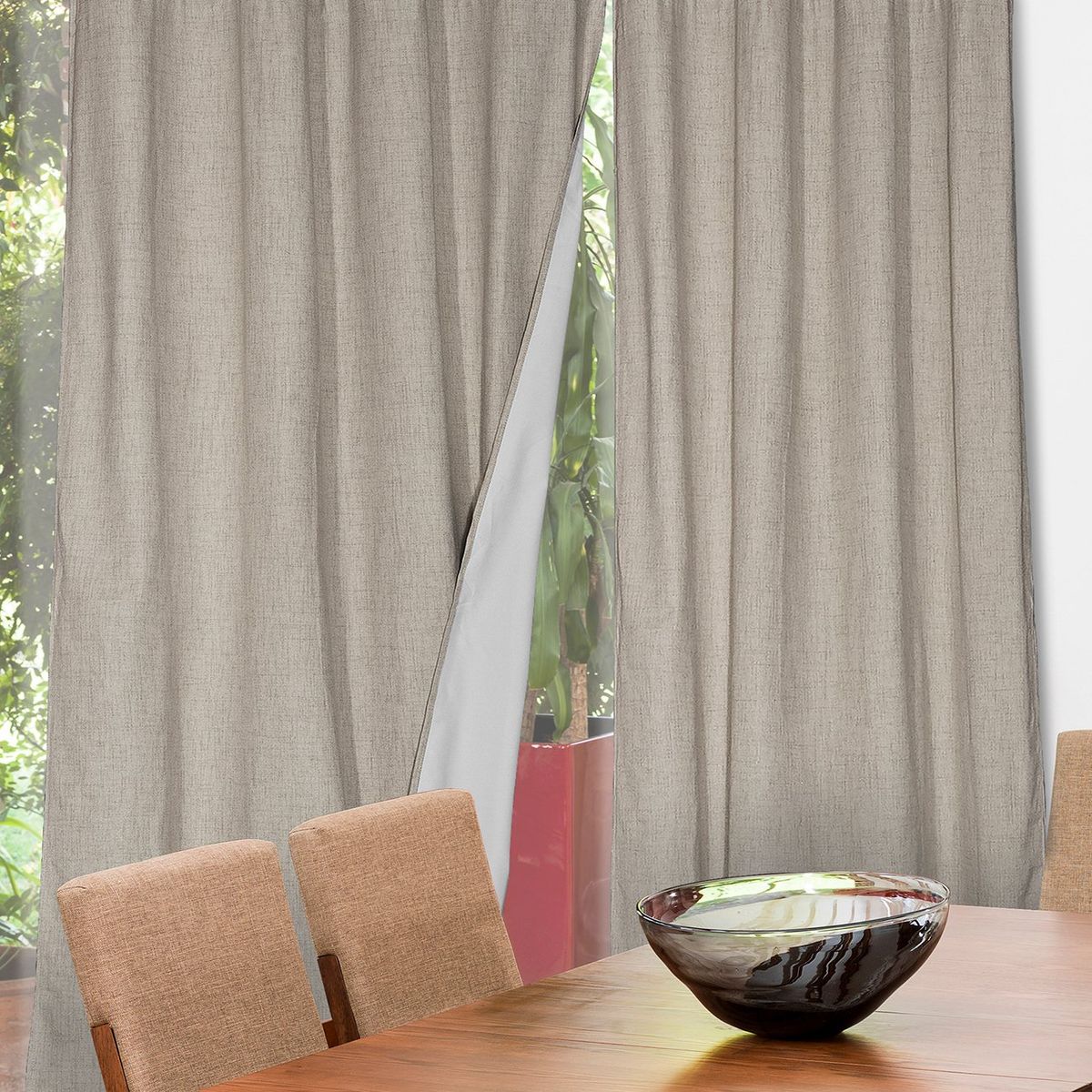 MASEL - Set  2 Cortinas Black Out  Lino  Blanco 140 X 225