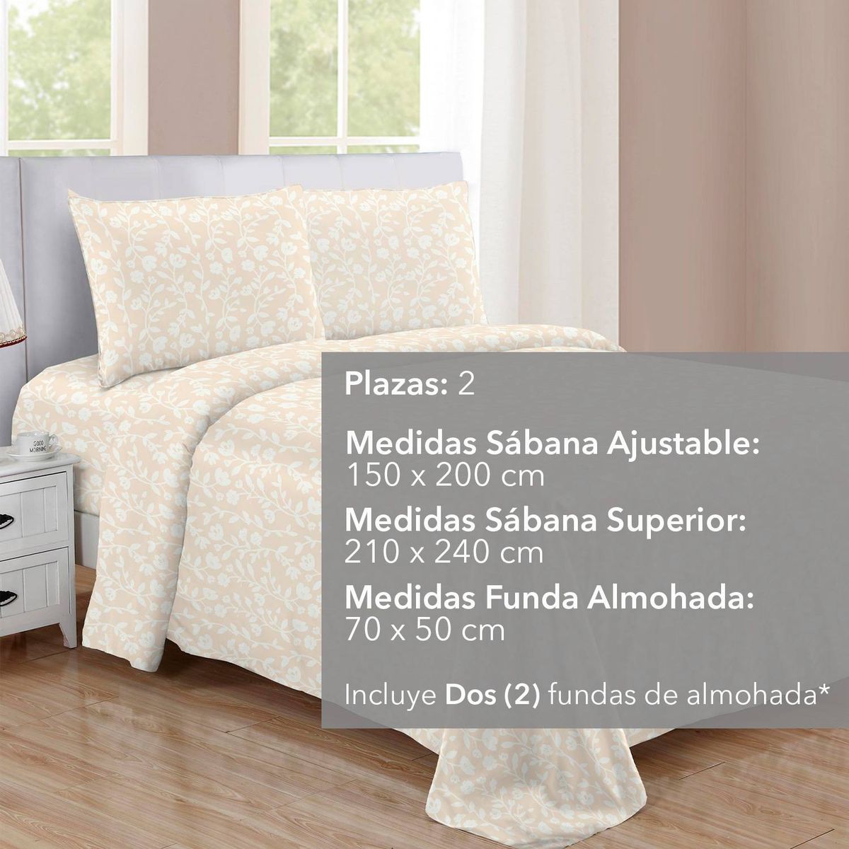 NOVAHUS - Set 6 piezas Sábanas de Microfibra Floreado con cubre almohadas - 2 plazas
