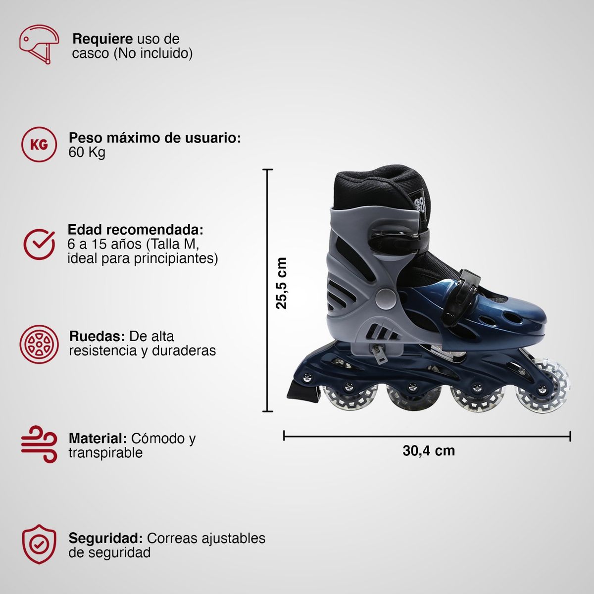GO FUN - Patines Talla M Modelo Bw-501 Gris
