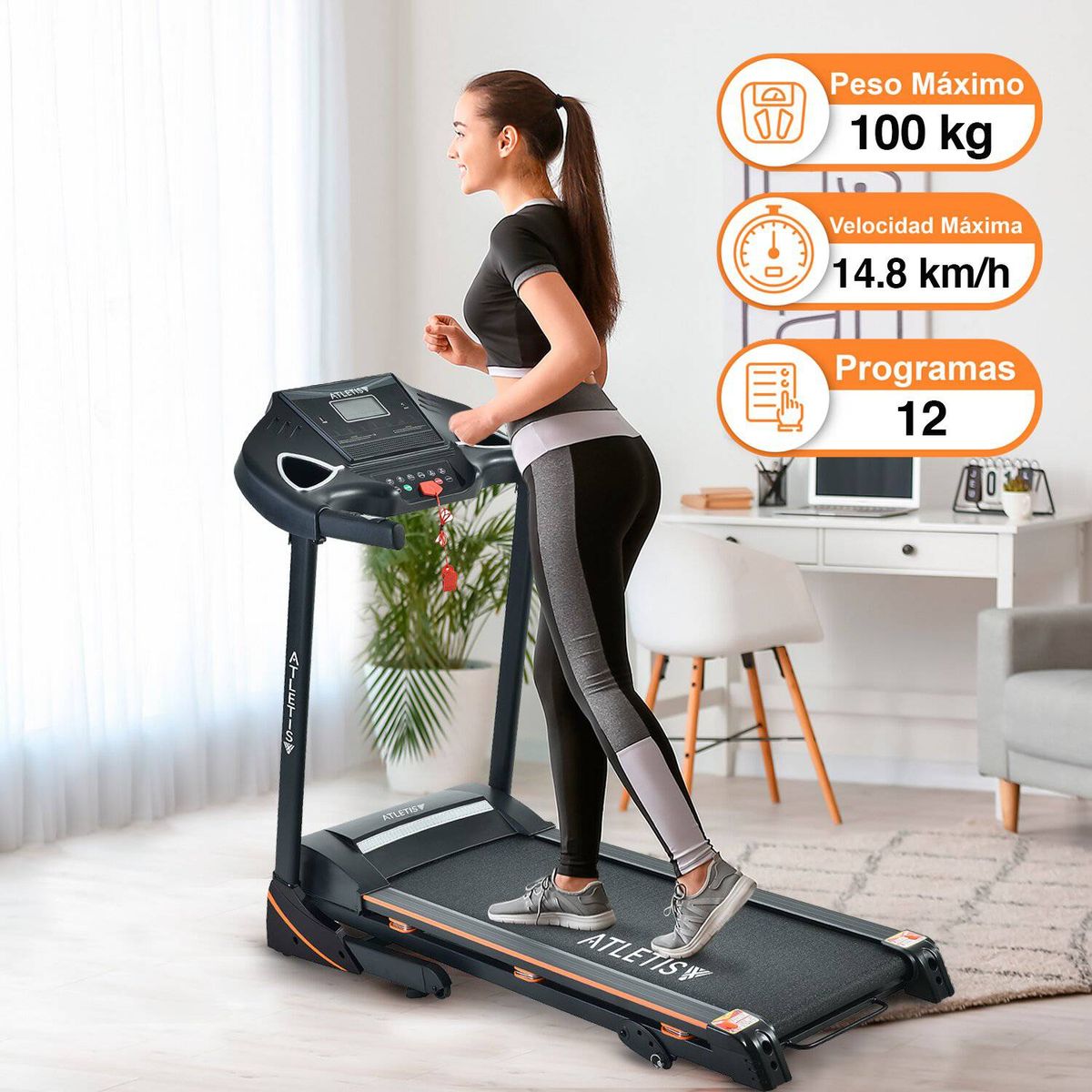 ATLETIS - Trotadora Atletis Fit BS8215 LCD 5 MP3 USB Negro