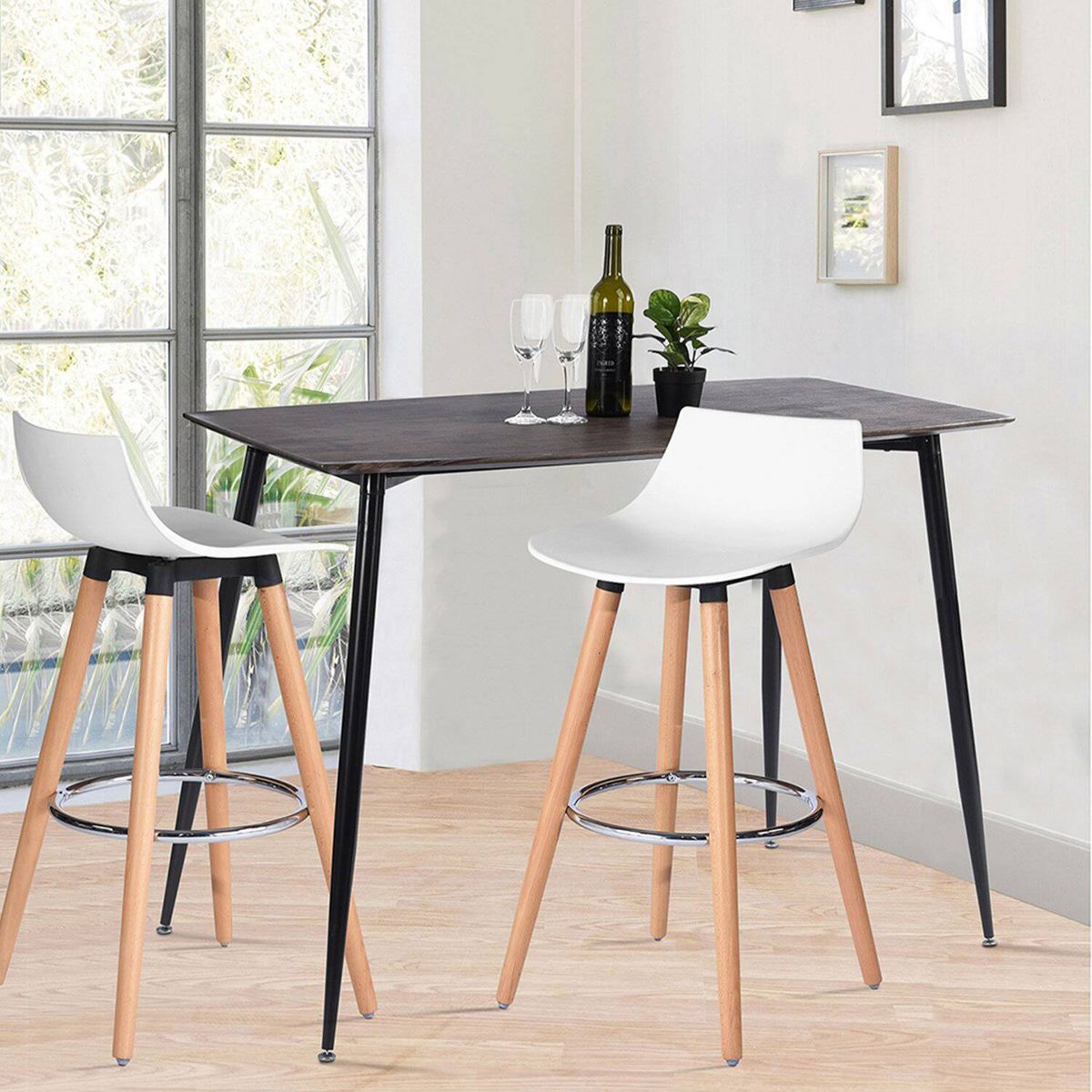 NOVAHUS - PACK 2 PISO BAR CON PATAS DE MADERA Y REPOSA PIES