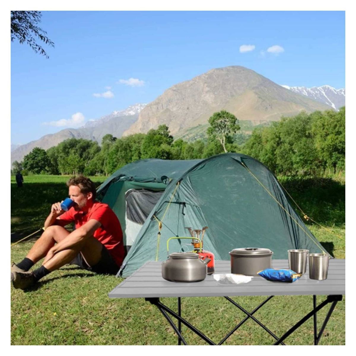 RUTTA - Mesa de Camping Plegable Portátil Gris