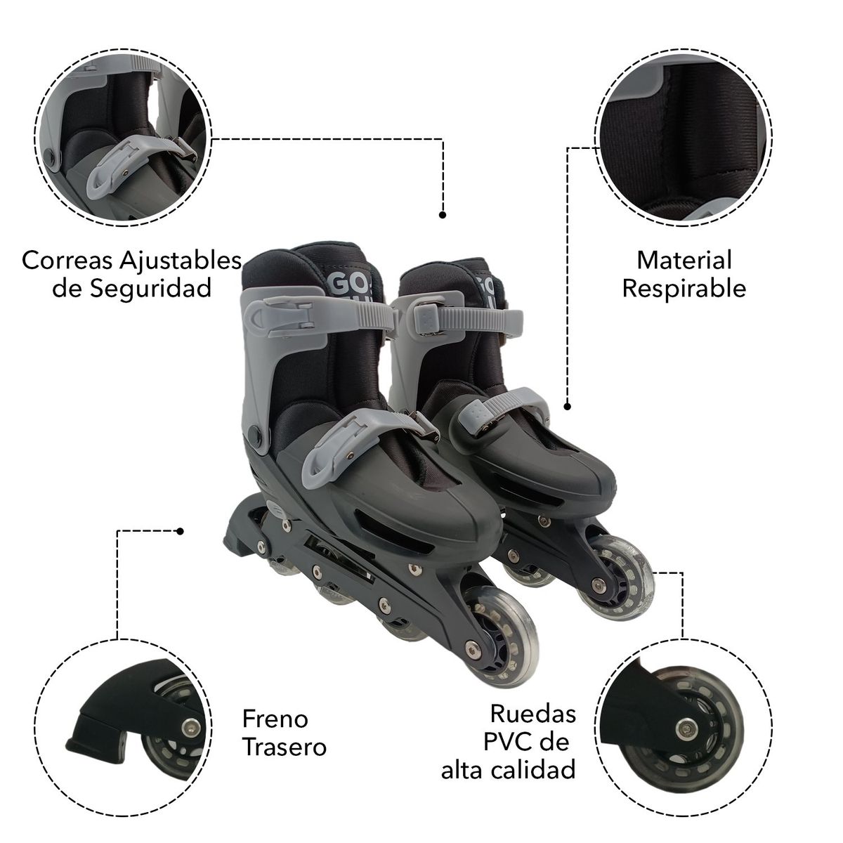 GO FUN - Set Patines y Protecciones Gofun M Negro