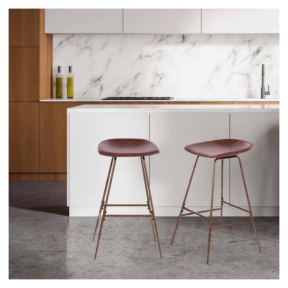 NOVAHUS - Pack 2 Pisos de Bar Taburete con Patas de Hierro Café