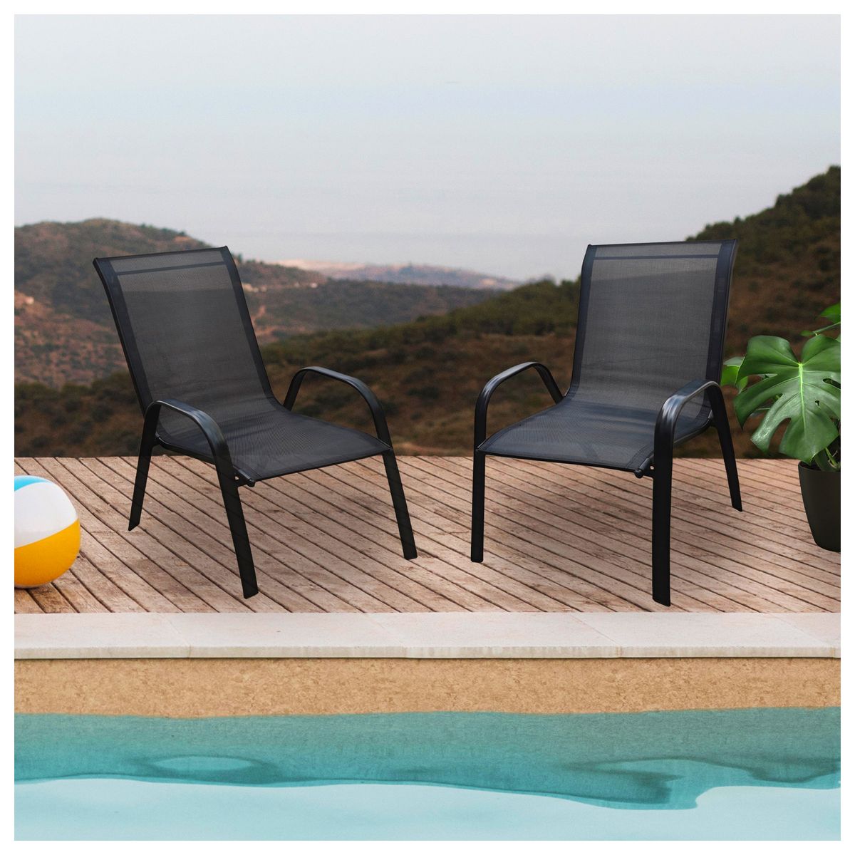 NOVAHUS - Pack 4 Sillas Terraza  Textileno  Negro
