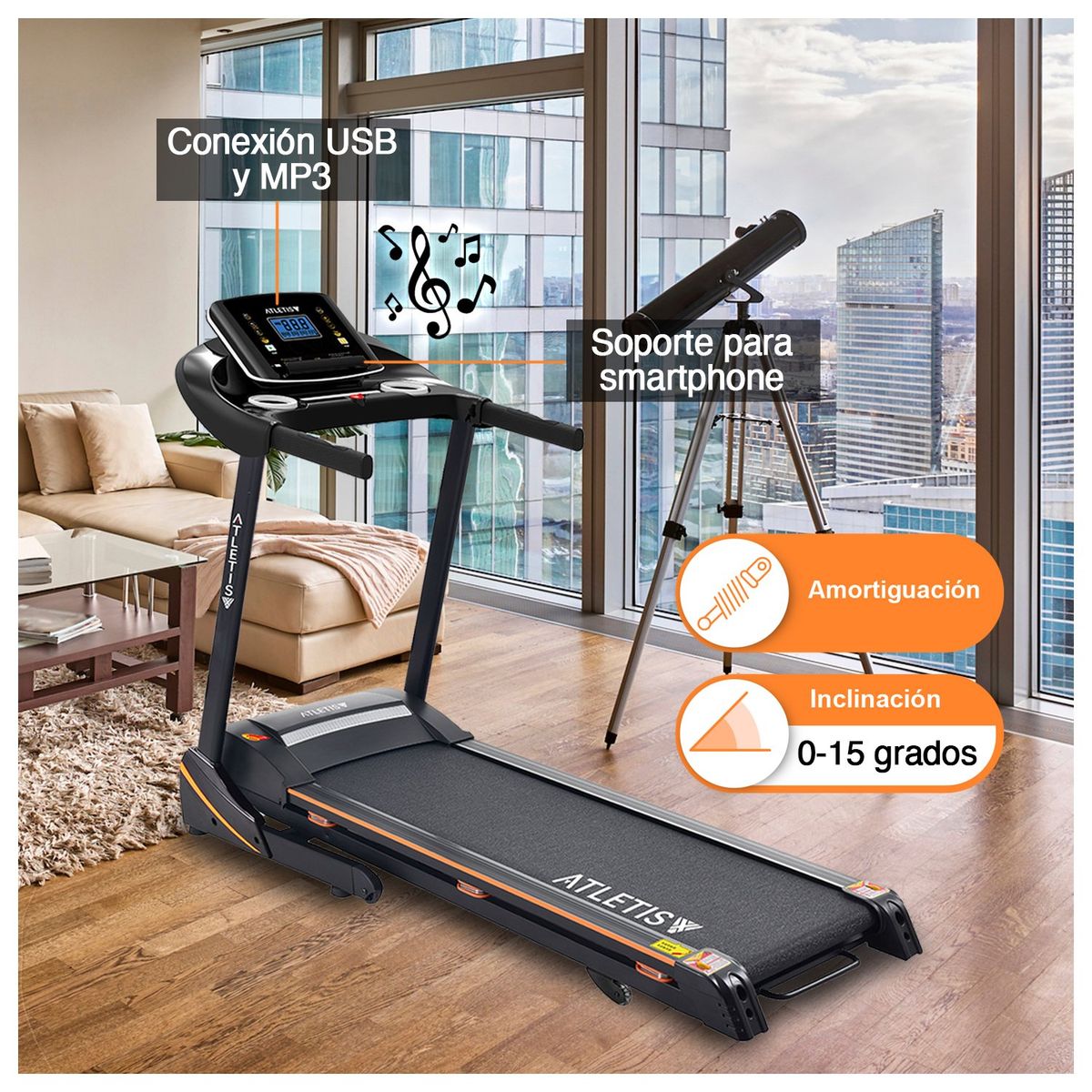 ATLETIS - Trotadora Atletis Fit BS8218 LCD 5 MP3 Negro