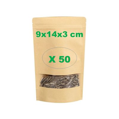 Imagen 2 del producto 50 Bolsas papel Kraft 9x14x3 cm con ventana cierre hermético