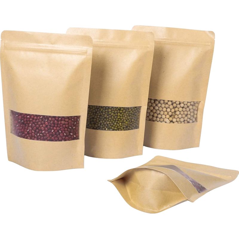 GENERICO - 50 Bolsas Kraft Doypack 16x22x5 cm con ventana Cierre Hermético