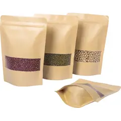 GENERICO - 50 Bolsas Kraft Doypack 16x22x5 cm con ventana Cierre Hermético