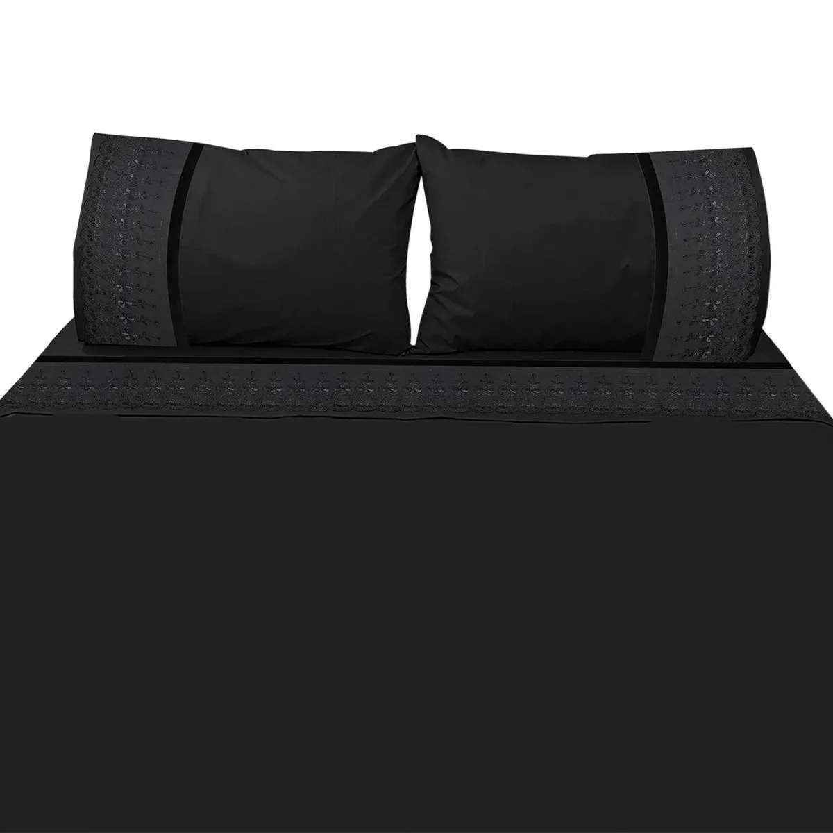 VICTORIANAS - Juego De Sabanas 1 Plaza Dark Broderie Negro 300 Hilos