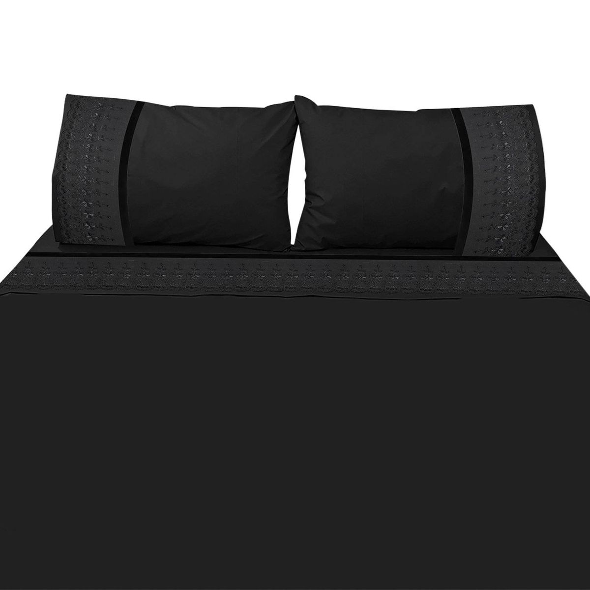 VICTORIANAS - Juego De Sabanas 1 Plaza Dark Broderie Negro 300 Hilos