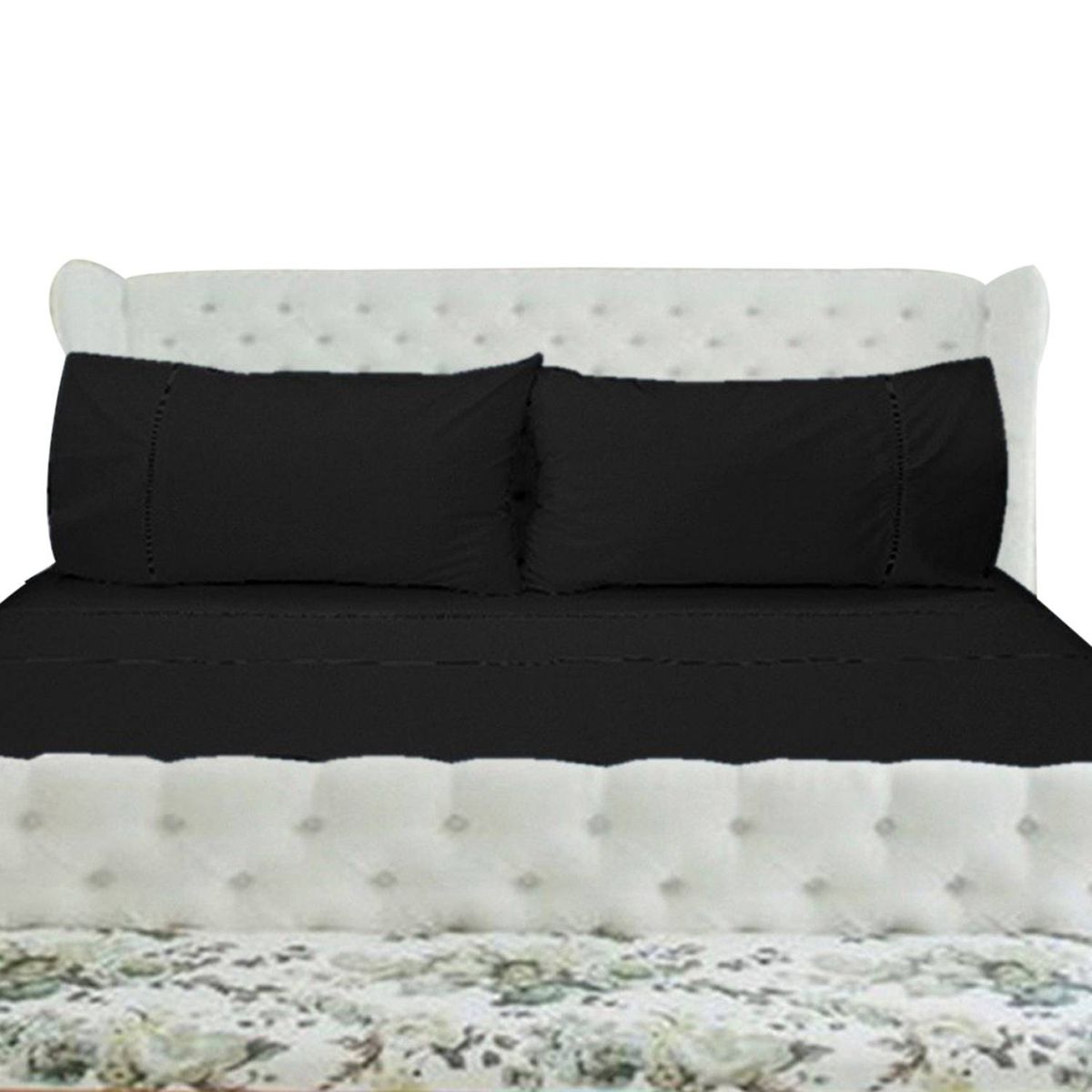 VICTORIANAS - Juego De Sabanas 1 Plaza Dark Deshilado Negro 300 Hilos