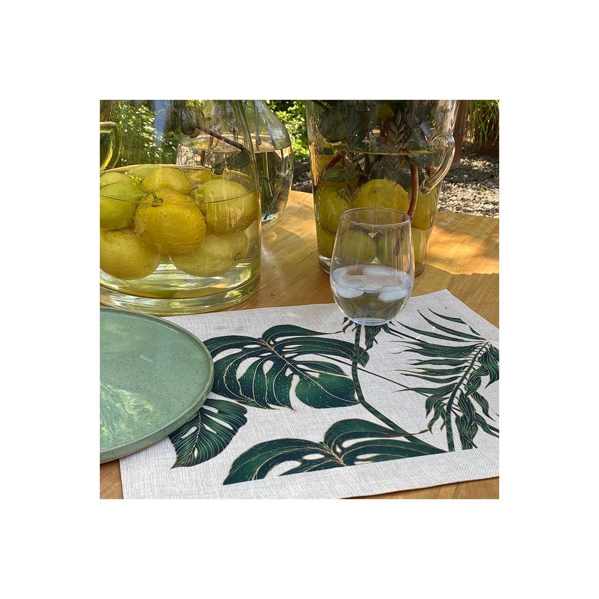 TUYO PRINT - Set Individuales Linet Natural  - Philodendro