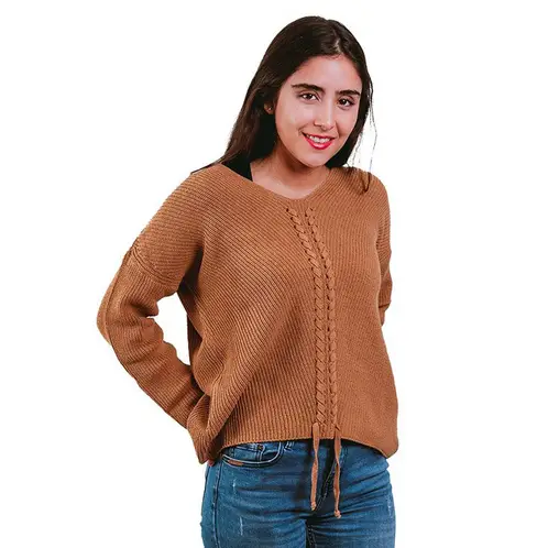 ONNORA - Sweater Tejido Algodón Trenza Delantera.