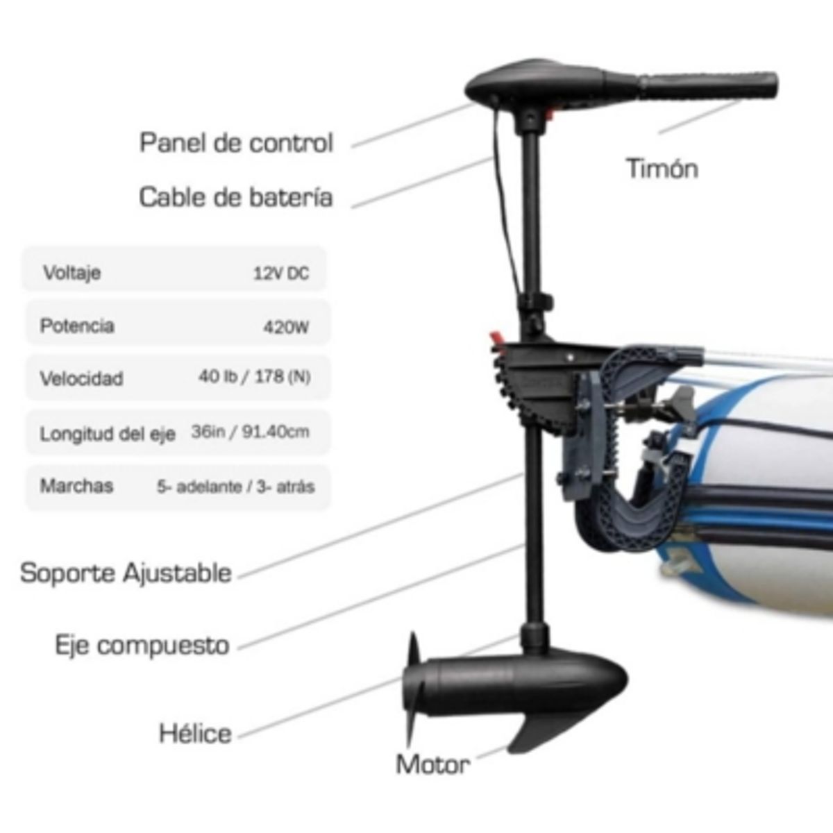 INTEX - Motor Eléctrico Intex Trolling 5 Velocidades