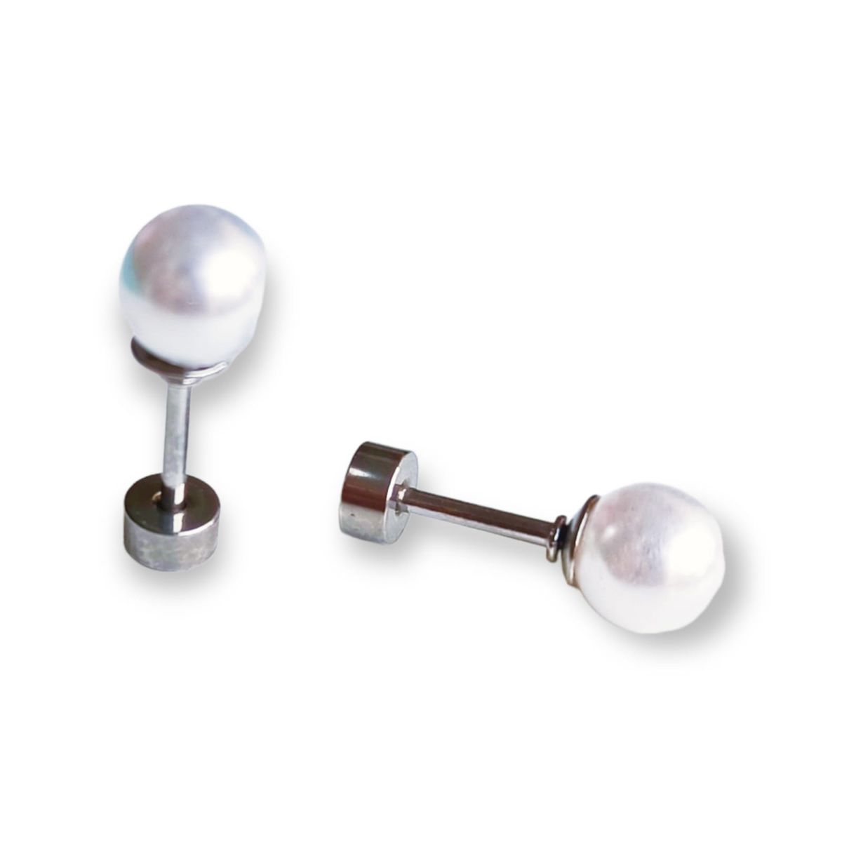 ELBAULDEJUMA - Aros seguridad tornillo puntos perlas hipoalergénicos plateados