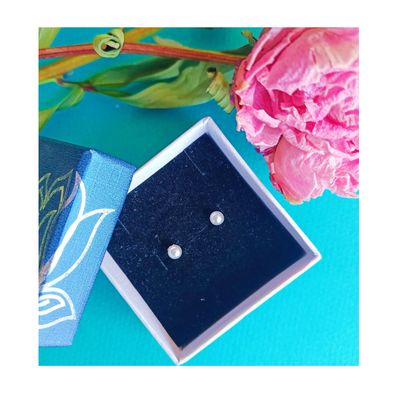 Imagen 2 del producto Aros seguridad tornillo puntos perlas hipoalergénicos plateados