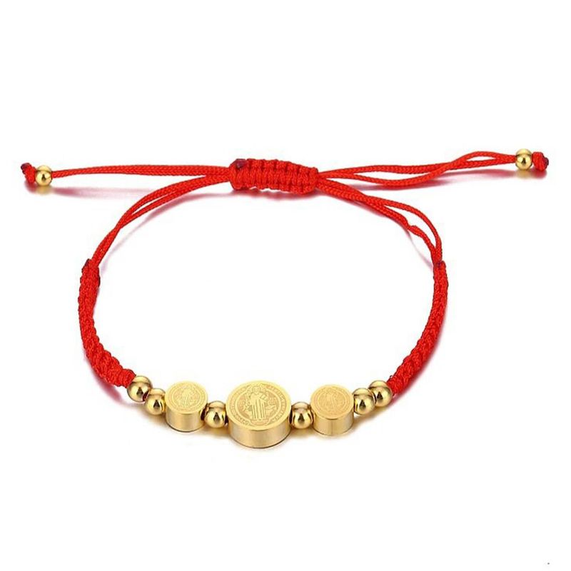 ELBAULDEJUMA - Pulsera ajustable medalla San Benito tejido rojo protección