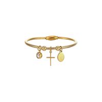 Pulsera magnetica Virgen Guadalupe y Cruz acero chapado oro 18kl