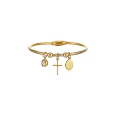 ELBAULDEJUMA - Pulsera magnetica Virgen Guadalupe y Cruz acero chapado oro 18kl
