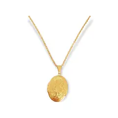 ELBAULDEJUMA - Colgante Ovalo relieve Flores Relicario chapado en oro 18kl