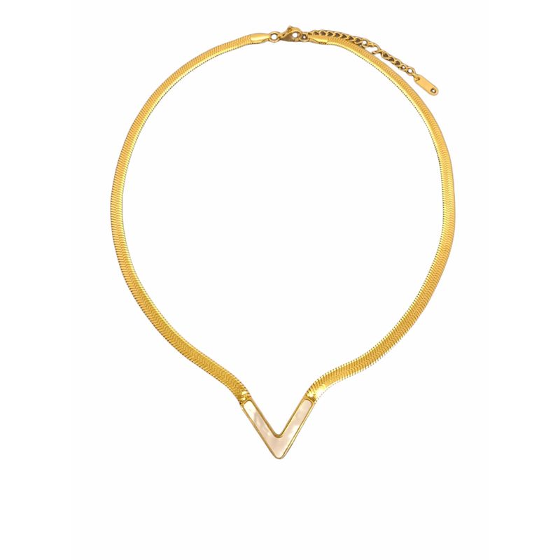 ELBAULDEJUMA - Colgante forma v gargantilla minimalista nacar chapado en oro 18k