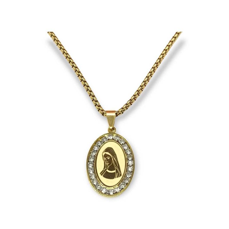 ELBAULDEJUMA - Colgante medalla Virgen Maria religión Chapada en Oro 18K