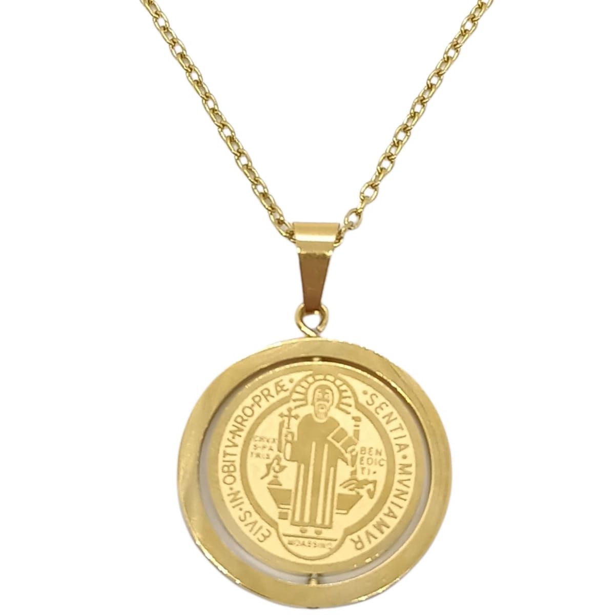 ELBAULDEJUMA - Colgante medalla San Benito giratorio antiestrés chapado en oro 18kl