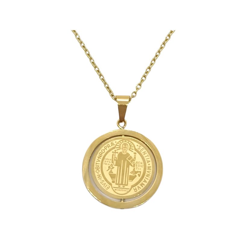 ELBAULDEJUMA - Colgante medalla San Benito giratorio antiestrés chapado en oro 18kl