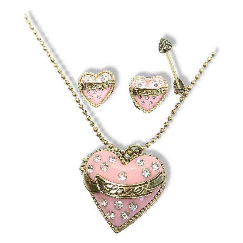 ELBAULDEJUMA - Conjunto Set collar dije relicario y aros corazón amor San valentine