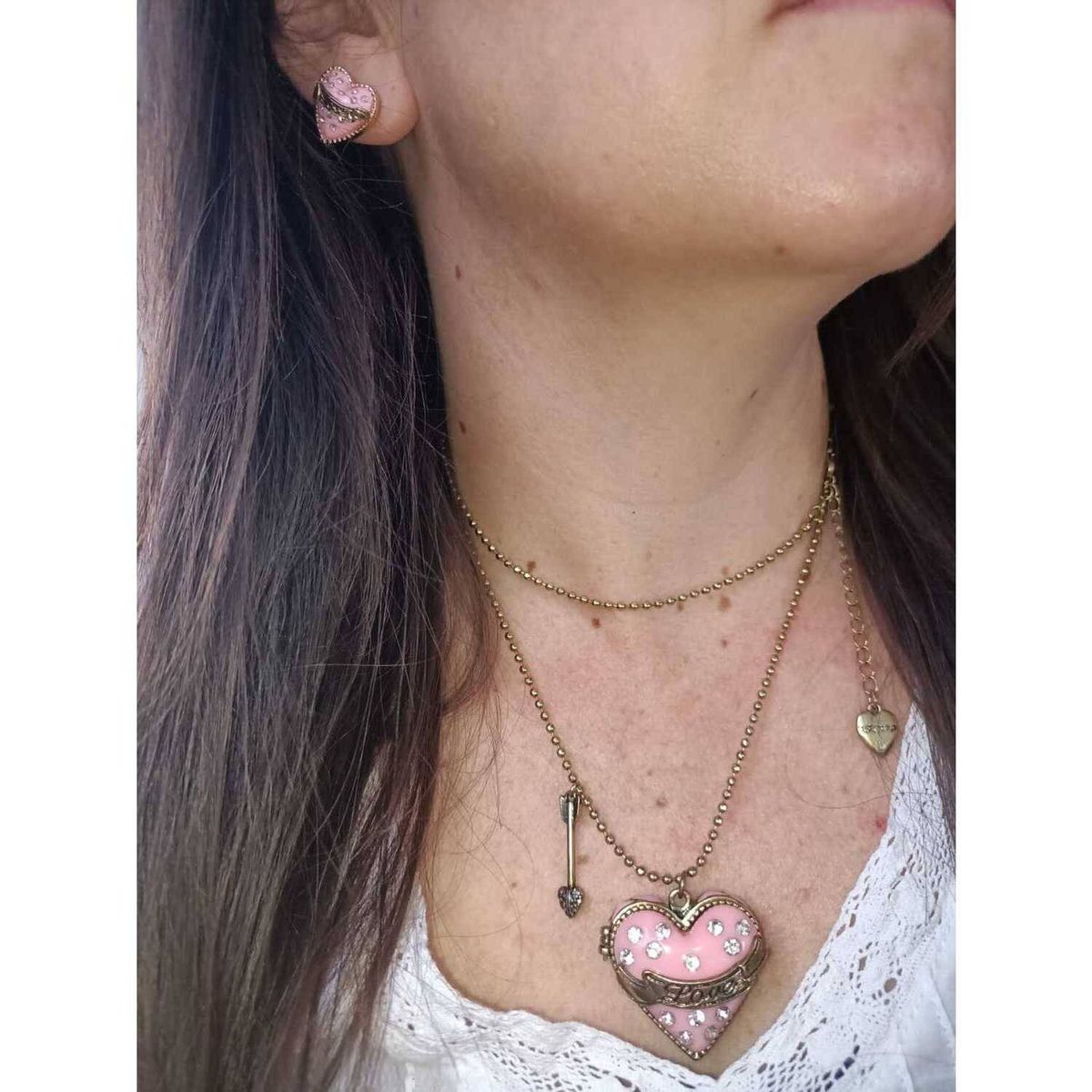 ELBAULDEJUMA - Conjunto Set collar dije relicario y aros corazón amor San valentine