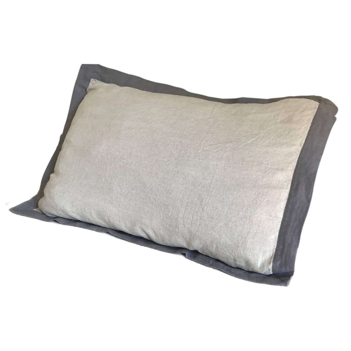 PUROLINO - Funda de Almohada Lino Natural con borde Gris
