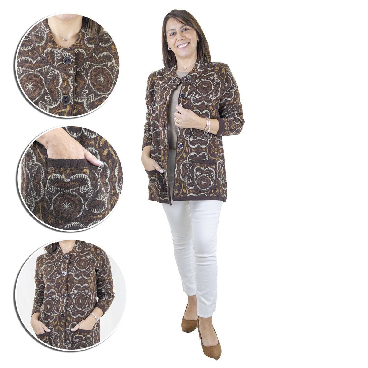 YORDALL - Chaqueta Jakar Abotonada Cuello Mao - Café