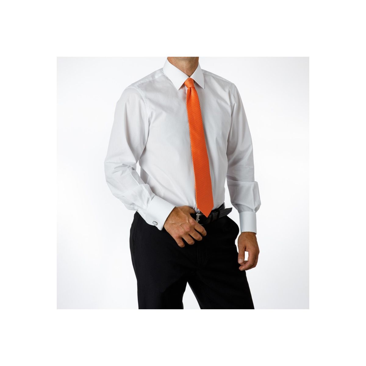 VANDINE - Camisa Etiqueta Negra Blanca Lisa Con Puño Para Colleras VANDINE