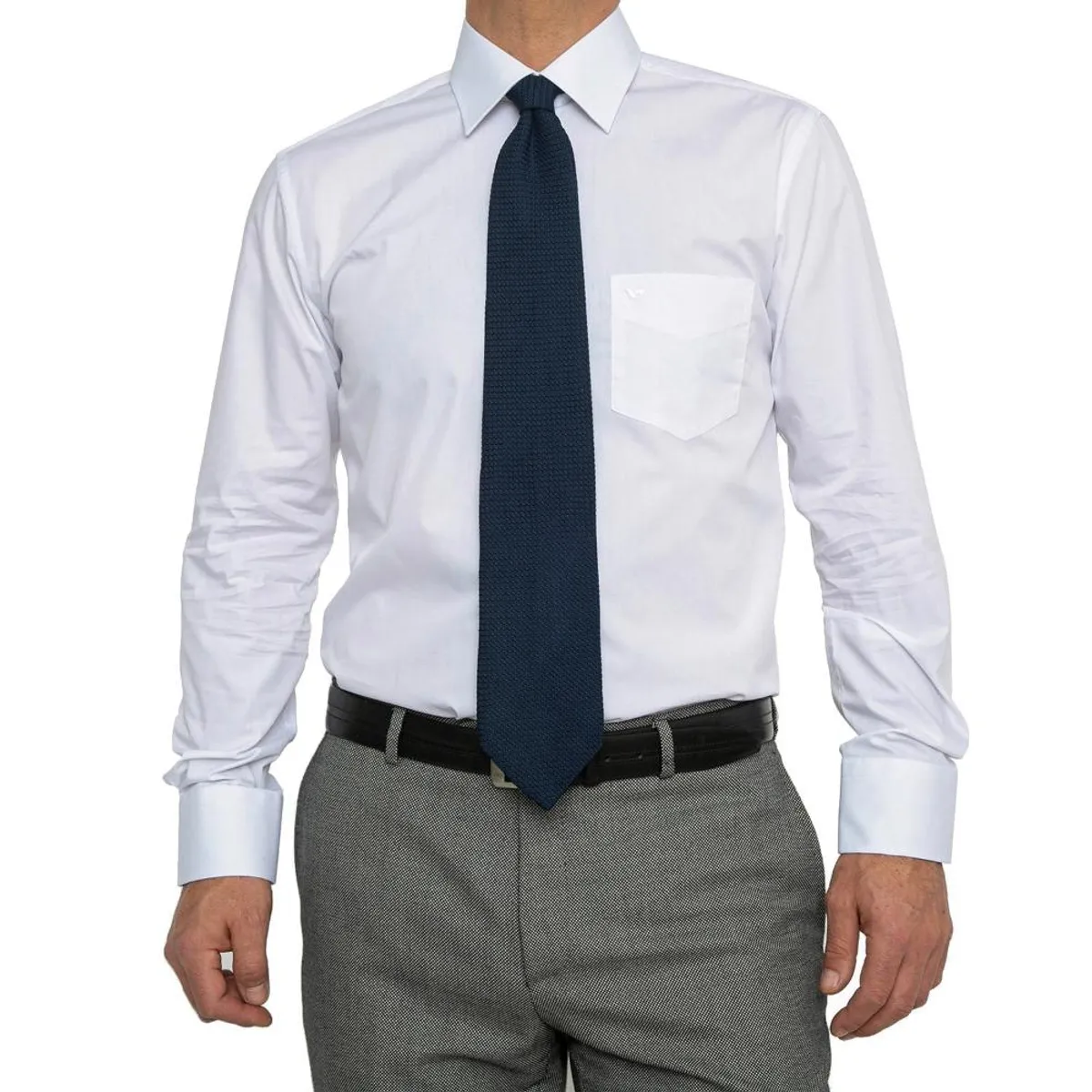 VANDINE - Camisa Lisa Blanca Cuello Romo Etiqueta Negra VANDINE