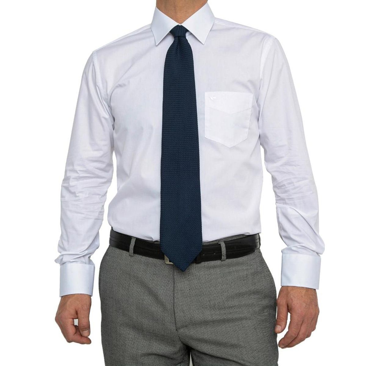 VANDINE - Camisa Lisa Blanca Cuello Romo Etiqueta Negra VANDINE