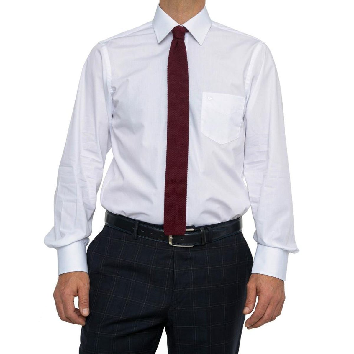 VANDINE - Camisa Regular Lisa Blanca Cuello Romo Etiqueta Negra VANDINE
